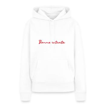 RETRAITE. RETRAITE. RETRAITEE. RETRAITE - Sweat à capuche Premium bio Femme - blanc - Devant - Julia (174cm)