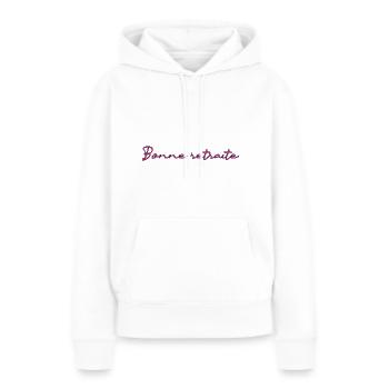 RETRAITE. RETRAITE. RETRAITEE. RETRAITE - Sweat à capuche Premium bio Femme - blanc - Devant - Julia (174cm)
