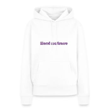 MERCI. MAÎTRESSE. MAÎTRE. MERCI MAÎTRESSE. MAITRE - Sweat à capuche Premium bio Femme - blanc - Devant - Julia (174cm)