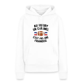 AU RUGBY UN CARAMEL C'EST PAS UNE FRIANDISE - Sweat à capuche Premium bio Femme - blanc - Devant - Julia (174cm)