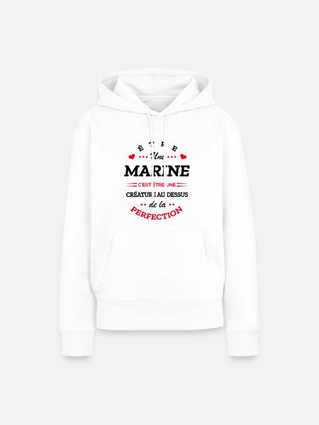 MARINE PARFAITE - NOM MARINE - Sweat à capuche Premium bio Femme - blanc