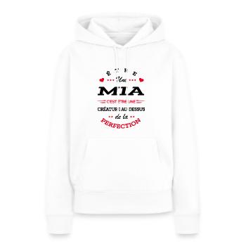 MIA PARFAITE - NOM MIA - Sweat à capuche Premium bio Femme - blanc - Devant - Julia (174cm)