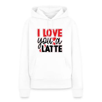 Je t’aime un latte - Sweat à capuche Premium bio Femme - blanc - Devant - Julia (174cm)