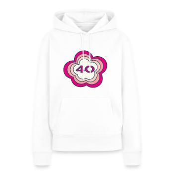 40. 40 ANS. 40e ANNIVERSAIRE. ANNIVERSAIRE 40 ANS. - Sweat à capuche Premium bio Femme - blanc - Devant - Julia (174cm)