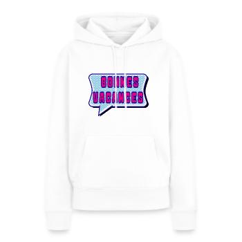 VACANCES. VIVE LES VACANCES. VACANCES - Sweat à capuche Premium bio Femme - blanc - Devant - Julia (174cm)