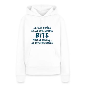 Je suis drôle et j'ai une grosse bite cadeau - Sweat à capuche Premium bio Femme - blanc - Devant - Julia (174cm)