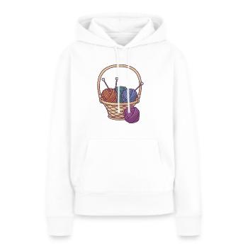 Korb mit Wollknäueln und Nadeln - Frauen Premium Bio Hoodie - Weiß - Vorne - Julia (174cm)
