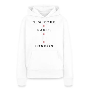 New York, Paris, Londres et votre ville natale - Sweat à capuche Premium bio Femme - blanc - Devant - Julia (174cm)