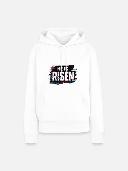 Glitch Ostern: He is Risen - Frauen Premium Bio Hoodie - Weiß