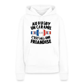 Au Rugby Un Caramel C'est Pas Une Friandise - Sweat à capuche Premium bio Femme - blanc - Devant - Julia (174cm)