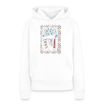 Visuel Vintage Sardines Tendance - Sweat à capuche Premium bio Femme - blanc - Devant - Julia (174cm)
