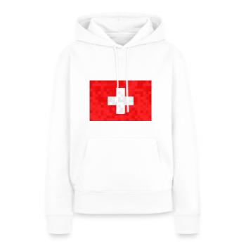 Suisse Flag Croix Vintage Occasion Look Suisse - Sweat à capuche Premium bio Femme - blanc - Devant - Julia (174cm)