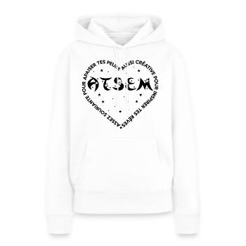 ATSEM CŒUR SOURIANTE - Sweat à capuche Premium bio Femme - blanc - Devant - Julia (174cm)