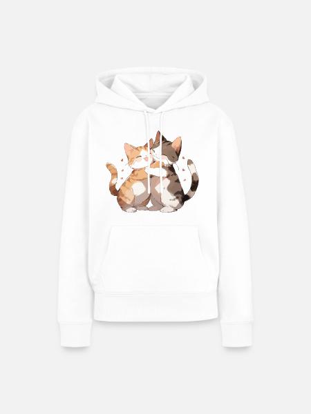 Gatti, Amore, Abbraccio, Coccola, Cuore, Carino, Carino - Felpa con cappuccio ecologica premium da donna - bianco