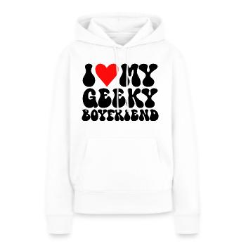J'aime Mon Petit Ami Geek J'Adore Mon Copain Geek - Sweat à capuche Premium bio Femme - blanc - Devant - Julia (174cm)
