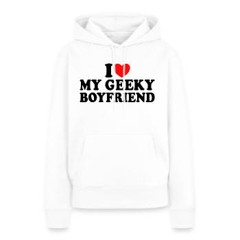 J'aime Mon Petit Ami Geek J'Adore Mon Copain Geek - Sweat à capuche Premium bio Femme - blanc - Devant - Julia (174cm)