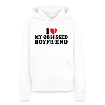 Adore Mon Copain J'aime Mon Petit Ami Obsédé - Sweat à capuche Premium bio Femme - blanc - Devant - Julia (174cm)