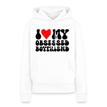 Adore Mon Copain J'aime Mon Petit Ami Obsédé - Sweat à capuche Premium bio Femme - blanc - Devant - Julia (174cm)