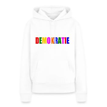 Démocratie - Sweat à capuche Premium bio Femme - blanc - Devant - Julia (174cm)