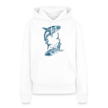 Motif Requin - Mer du Sud - Sweat à capuche Premium bio Femme - blanc - Devant - Julia (174cm)