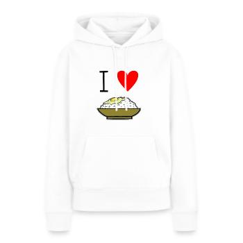 J'aime le riz - J'aime le riz - Sweat à capuche Premium bio Femme - blanc - Devant - Julia (174cm)