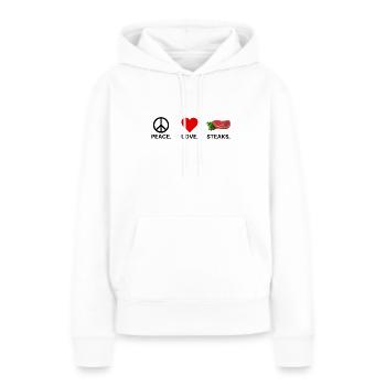 J'adore les steaks viande amour carnivore viande - Sweat à capuche Premium bio Femme - blanc - Devant - Julia (174cm)