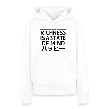 La richesse est un état d’ - Sweat à capuche Premium bio Femme - blanc - Devant - Julia (174cm)