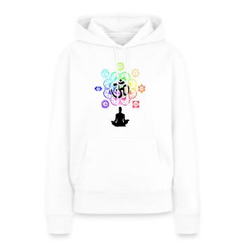 Symboles de chakra de méditation Les sept chakras - Sweat à capuche Premium bio Femme - blanc - Devant - Julia (174cm)