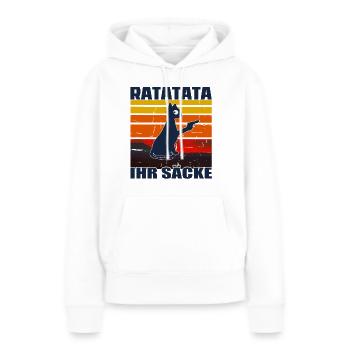 Ratatata Ihr Säcke - Vintage Crazy Cat Retro Tee - Frauen Premium Bio Hoodie - Weiß - Vorne - Julia (174cm)