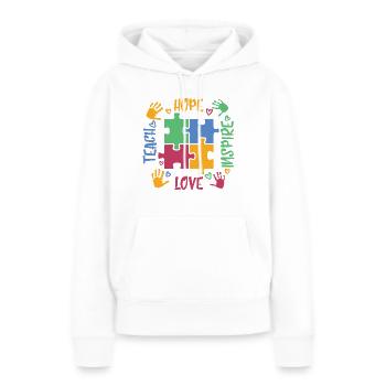 Autisme autiste Autisme Autisme - Sweat à capuche Premium bio Femme - blanc - Devant - Julia (174cm)