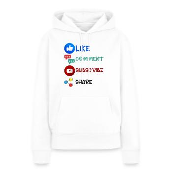 Like Comment Subscribe Share 2 - Frauen Premium Bio Hoodie - Weiß - Vorne - Julia (174cm)