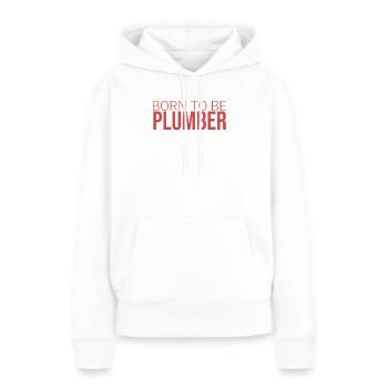 « Plombier né en | Plombier » - Sweat à capuche Premium bio Femme - blanc - Devant - Julia (174cm)
