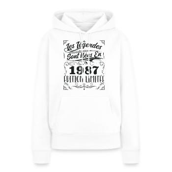 Les Légendes Sont Nés En 1987 | Cadeau - Sweat à capuche Premium bio Femme - blanc - Devant - Julia (174cm)