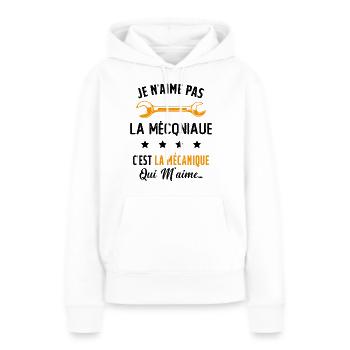 C'est la Mécanique Qui M'aime Cadeau Humour - Sweat à capuche Premium bio Femme - blanc - Devant - Julia (174cm)
