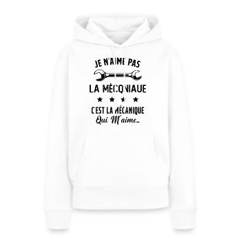 C'est la Mécanique Qui M'aime Cadeau Humour - Sweat à capuche Premium bio Femme - blanc - Devant - Julia (174cm)