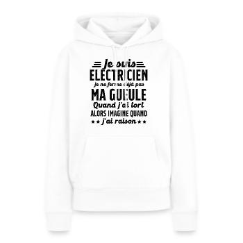 Electricien humour qui ne ferme pas sa gueule - Sweat à capuche Premium bio Femme - blanc - Devant - Julia (174cm)