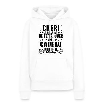 Chéri Saint Valentin Amour Couple Humour - Sweat à capuche Premium bio Femme - blanc - Devant - Julia (174cm)