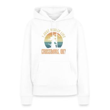 J’aime beaucoup les arbalètes, d’accord? Pour - Sweat à capuche Premium bio Femme - blanc - Devant - Julia (174cm)