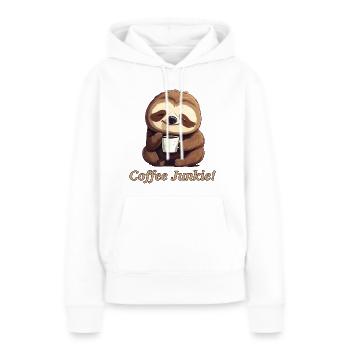 Morgenmuffel Kaffee süchtig Faultier coffee junkie - Frauen Premium Bio Hoodie - Weiß - Vorne - Julia (174cm)