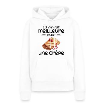 Crêpes Bretagne humour crêpe - Sweat à capuche Premium bio Femme - blanc - Devant - Julia (174cm)
