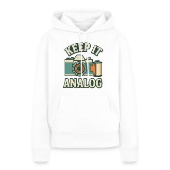 Restez analogique - Sweat à capuche Premium bio Femme - blanc - Devant - Julia (174cm)