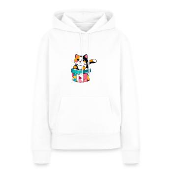 « Un chat curieux dans une boîte, - Sweat à capuche Premium bio Femme - blanc - Devant - Julia (174cm)