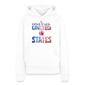 I come from United states - Sweat à capuche Premium bio Femme - blanc - Devant - Julia (174cm)