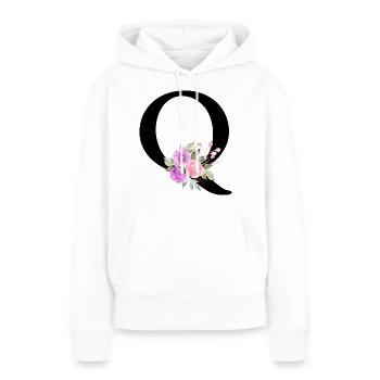 Lettre q floral violet - Sweat à capuche Premium bio Femme - blanc - Devant - Julia (174cm)