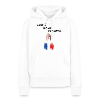 Liberté égalité fraternité - Sweat à capuche Premium bio Femme - blanc - Devant - Julia (174cm)