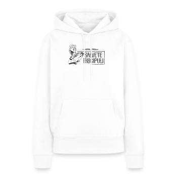 Dicton latin - Salvete Discipuli - Sweat à capuche Premium bio Femme - blanc - Devant - Julia (174cm)