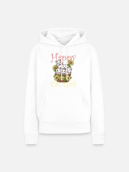 Happy Cat Mädchen Kätzchen - Frauen Premium Bio Hoodie - Weiß