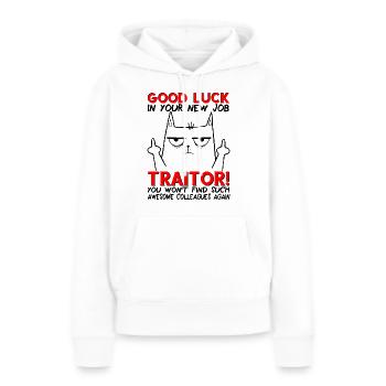 Changement d’emploi Nouvel emploi Adieu Cadeau d’adieu - Sweat à capuche Premium bio Femme - blanc - Devant - Julia (174cm)