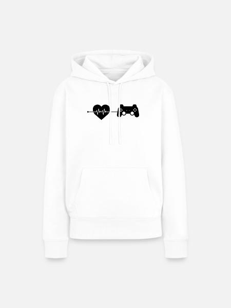 gaming Herzschlag - Frauen Premium Bio Hoodie - Weiß