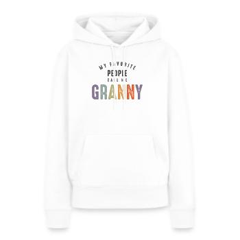Mes gens préférés m’appellent Mamie - Grand-mère Maman - Sweat à capuche Premium bio Femme - blanc - Devant - Julia (174cm)